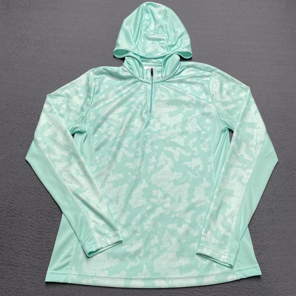 Huk Hoodie Womens Medium Green Camo 1/4 Zip Hooded Lightweight Fishing Shirt